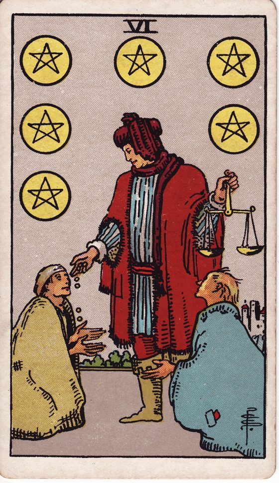 Six of Pentacles — Rider-Waite tarot card